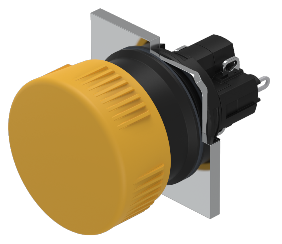 EAO Paddenstoeldrukknop D24 puls geel 1M+1V soldeercontact - 20230221123731123 712351829 - 20042855