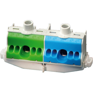Hensel PE en Nul-Insteekklem 2x1x25-2x4x4mm&sup2;. DIN-rail. Groen/Blauw - 26001206 etim internet - 20010495