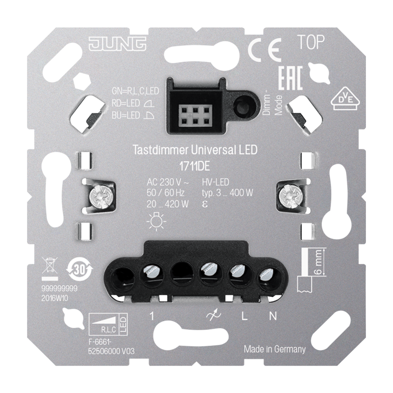 JUNG tastdimmer universeel Led 3-100W / halo 20-420W 1711DE - 4011377166912 - 3439106