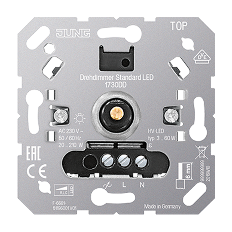 JUNG draai dimmer LED 3-60w / HAL 20-210w 1730DD - 4011377166974 - 3439099