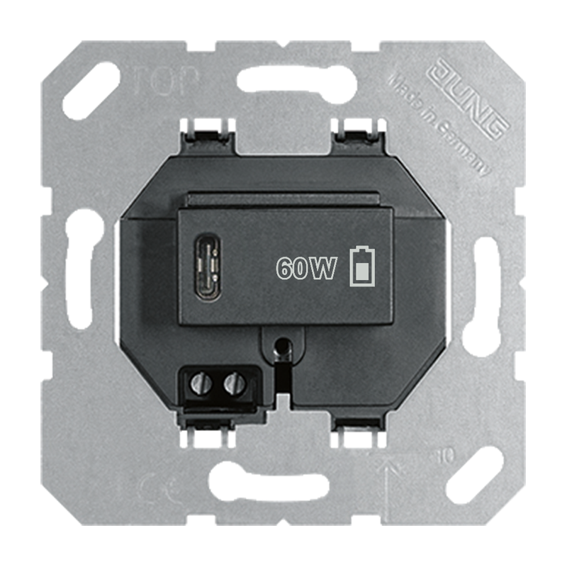 Jung USB-PD laadcontactdoos 1xC, 60W zwart - 4011377322516 - 20020604