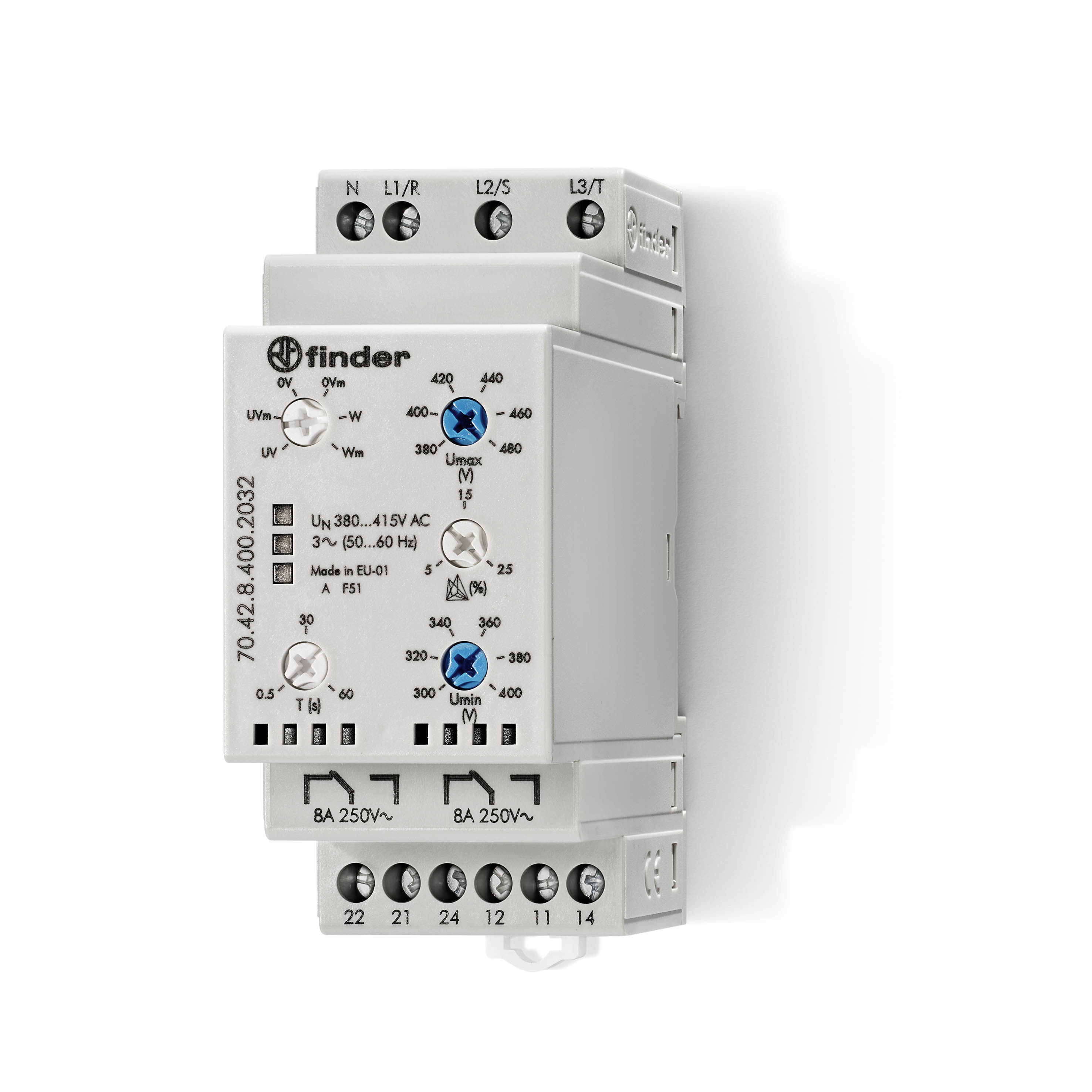 FINDER fasebewakingsrelais 3-fase 2w 400v 70.42.8.400.2032 - 704284002032 - 11004420