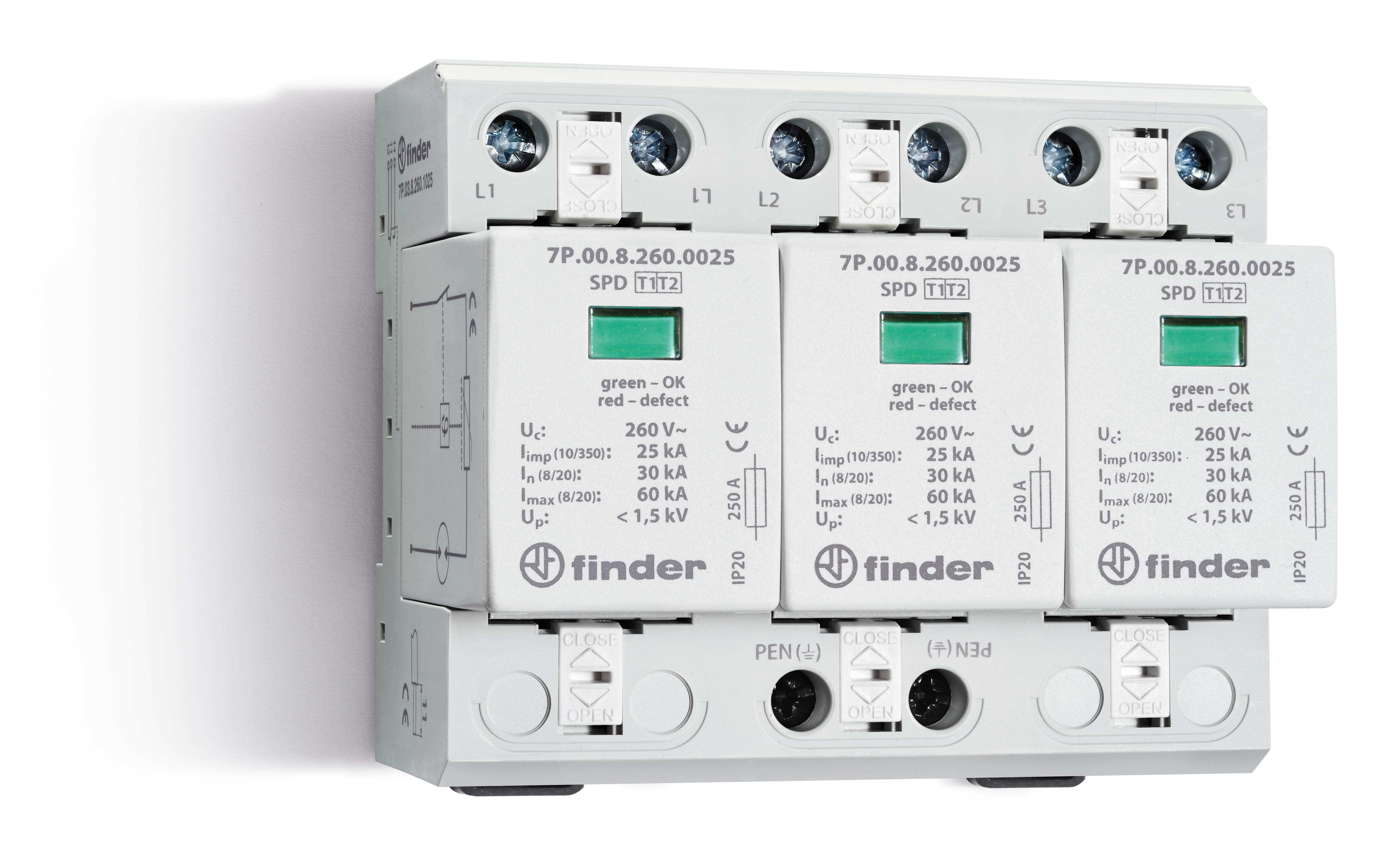 Finder FIN SPD TYPE 1+2, 3FASE/3VAR. - 7p03826010125 - 20008052