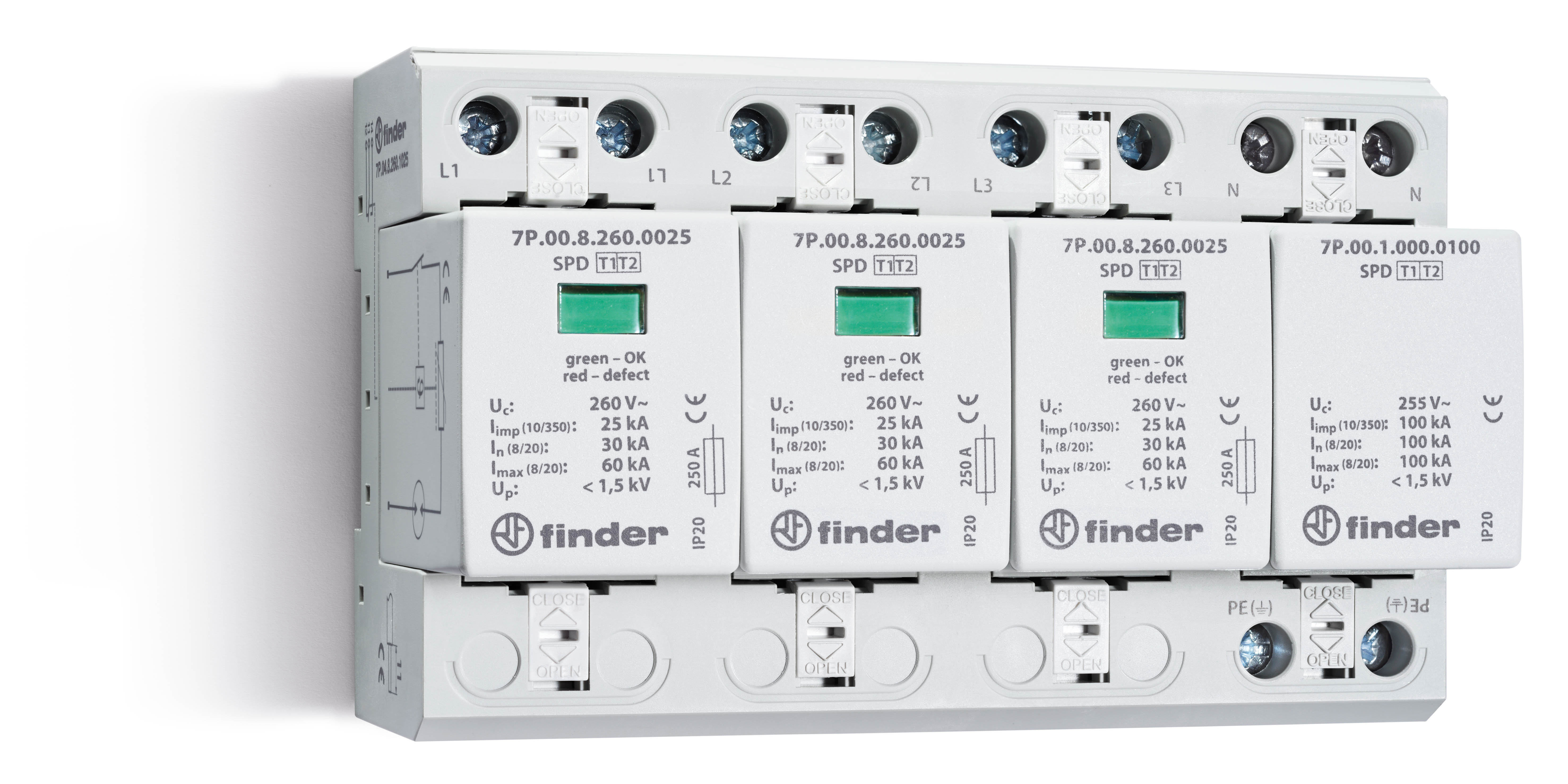 Finder FIN SPD TYPE 1+2, 3FASE/3VAR.+VONK. - 7p0482601025 - 20008054