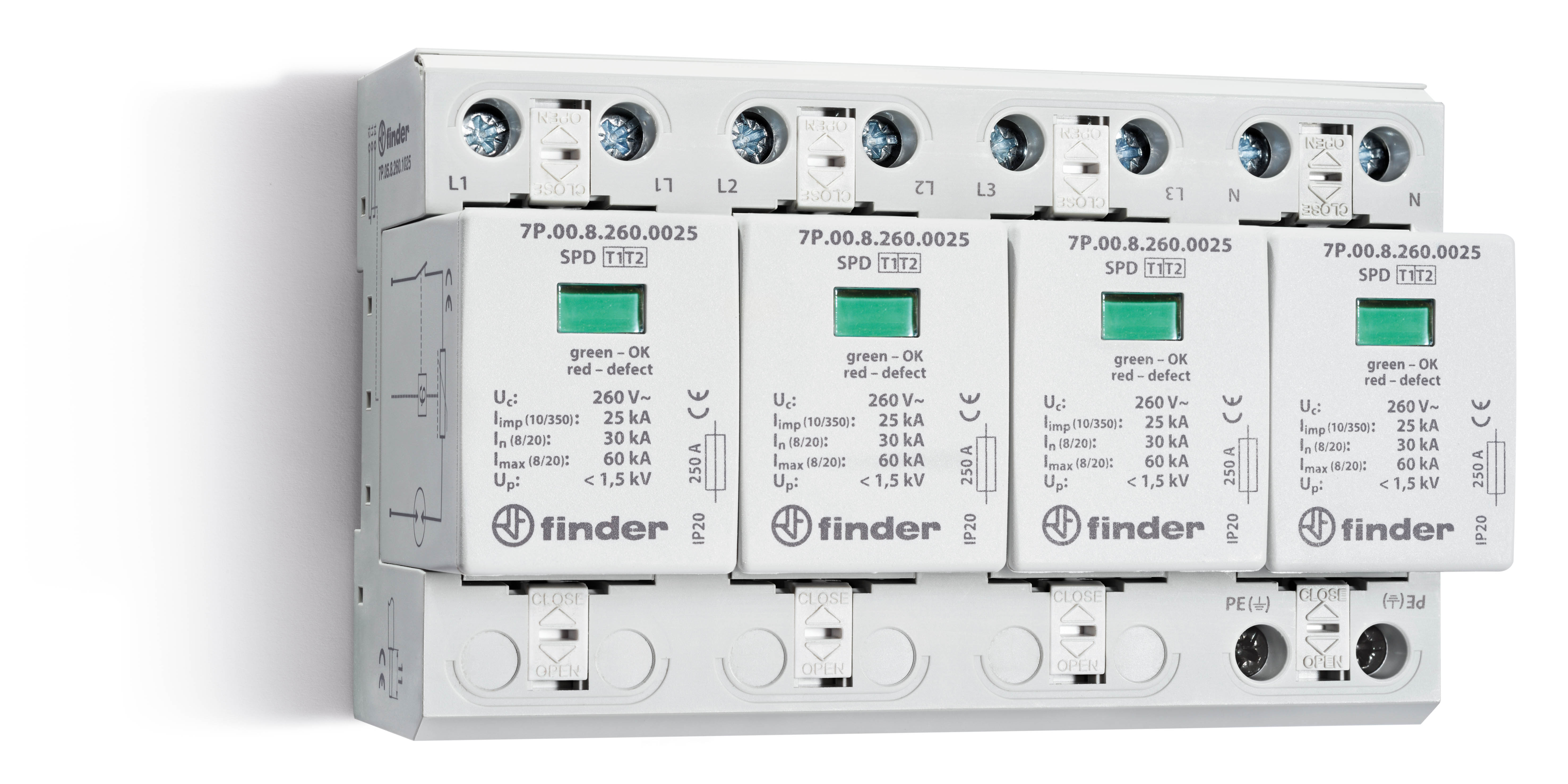 Finder FIN SPD TYPE 1+2, 3FASE/4VAR. - 7p0582601025 - 20008056
