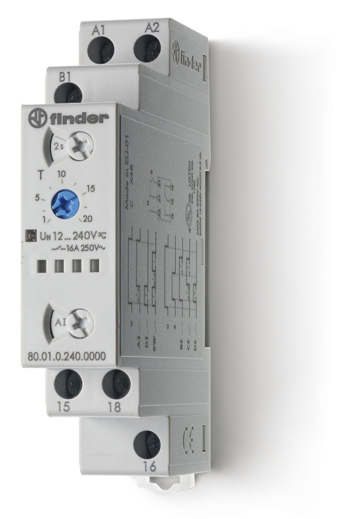 FINDER tijdrelais 1w 16a 12-240vuc 80.01.0.240.0000 - 8001 - 4375098