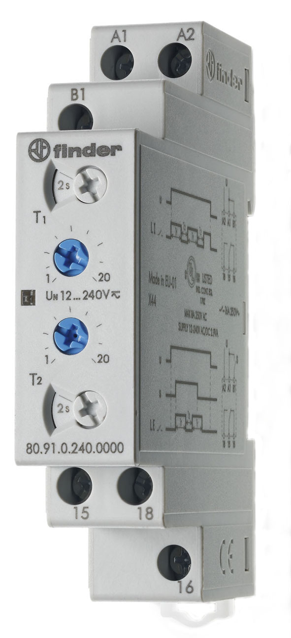 FINDER tijdrelais 1w 16a 12-240v 2 tijden 80.91.0.240.0000 - 8091 - 4375093
