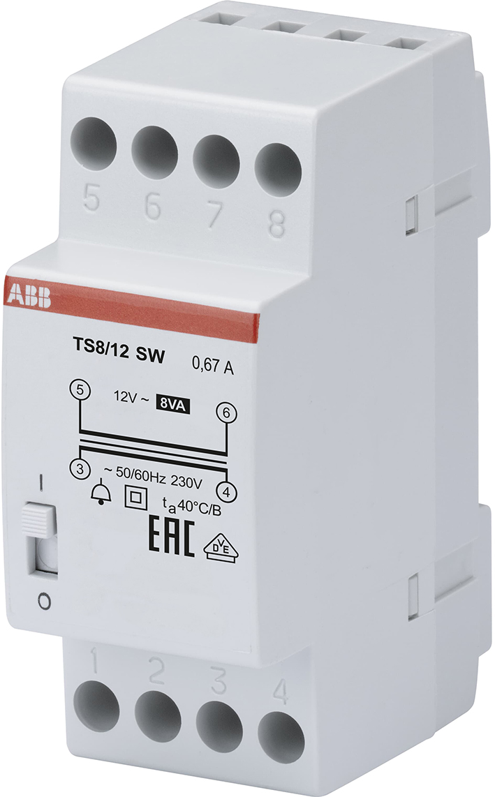 ABB Componenten Beltrafo, inp 230VAC,outp 12VAC/0,67A met aan/uit schakelaar - 9paa00000009470 - 20124322