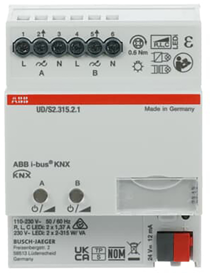 ABB Busch-Jaeger KNX UD/S2.315.2.1 LED Dimmer, 2-voudig, 315 W/VA - 9paa00000250280 - 20090303