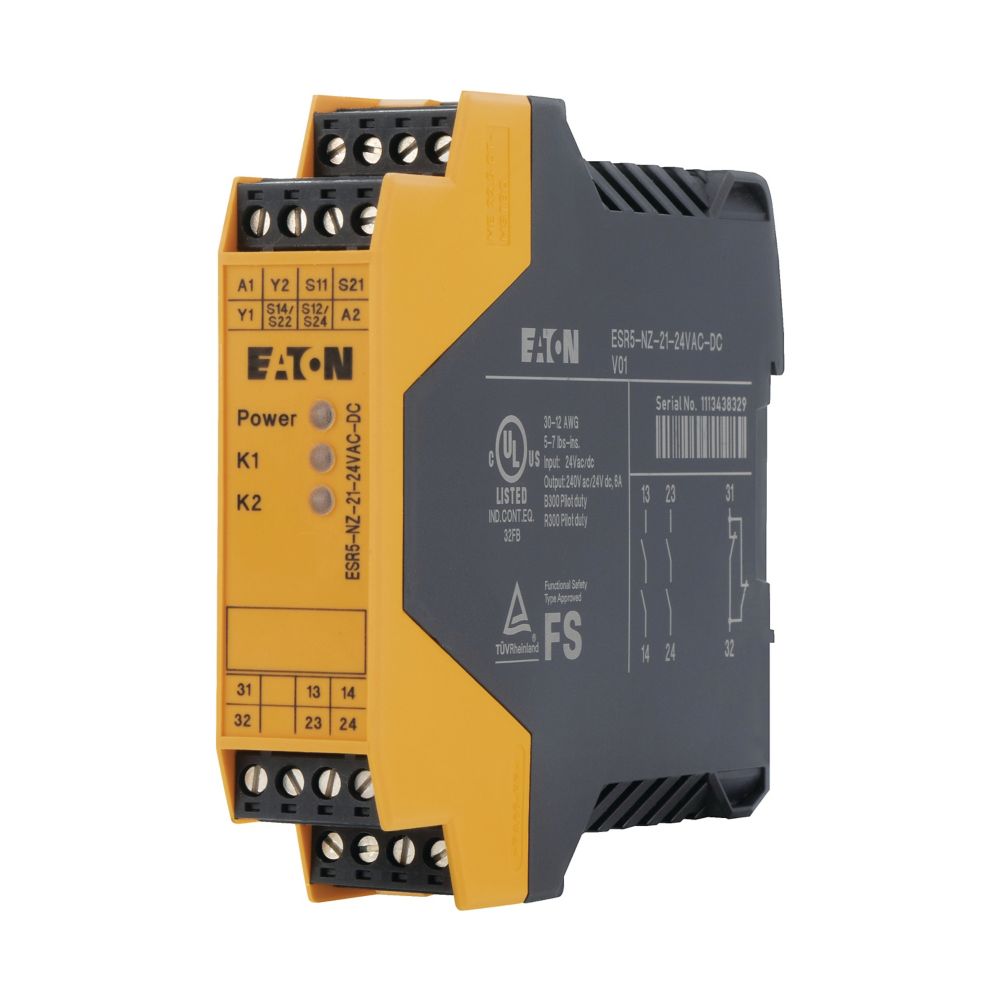 Eaton Veiligheidsrelais (24Vac50/60Hz, 24Vdc), 2 vrijgave paden , 1 meldc. - Eaton 118703 l - 20059597