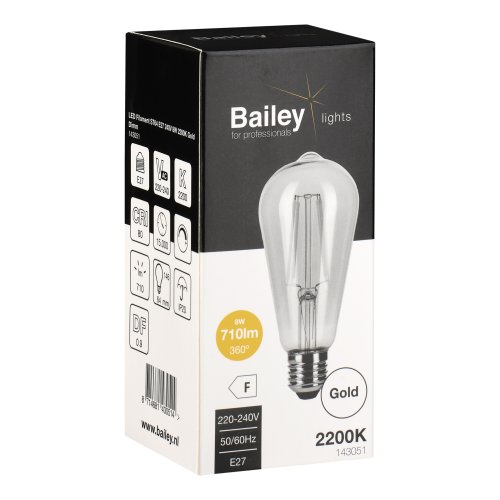 BAILEY led filament 8w e27 240v 2200k st24 600lm - 143051 box - 4020699