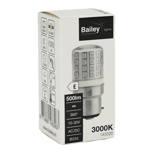 BAILEY led 4w b22d t27x58 10-12-24-30v ac/dc 3000k cl - 143326 box - 4020697