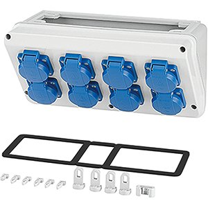 Hensel Mi Connectionbox IP44 8x16A 2p+PE 230V Schuko. Breedte 300mm - 20001453 etim internet - 20011160
