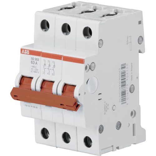 ABB Componenten Lastscheider Aan-Uit schakelaar rood 3polig, 63A 440VAC, AC-23A, 25 kA - 2cdc051003s0013 - 20114088
