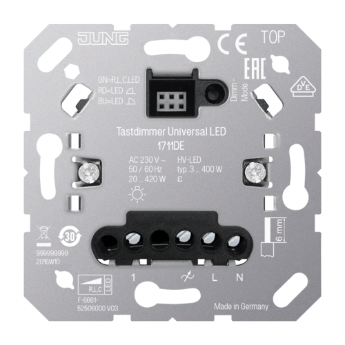 JUNG tastdimmer universeel Led 3-100W / halo 20-420W 1711DE - 4011377166912 - 3439106