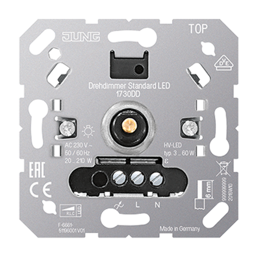 JUNG draai dimmer LED 3-60w / HAL 20-210w 1730DD - 4011377166974 - 3439099