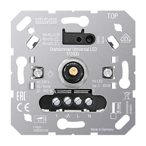 JUNG dimmer led universeel LED3 - 100w / HAL 20-420w 1731DD - 4011377166981 - 3439098