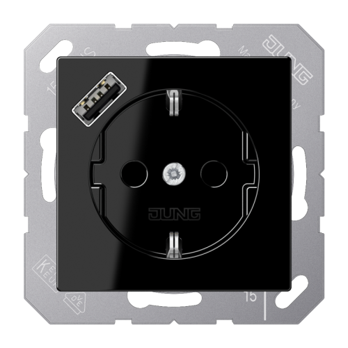 Jung Wcd.m.lader A500 zwart v.USB type A - 4011377184183 - 20015214