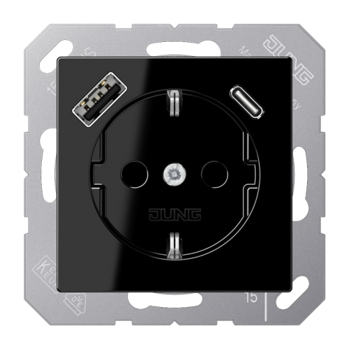 Jung Wcd.m.lader A500 zwart v.USB type A&C - 4011377184336 - 20015205