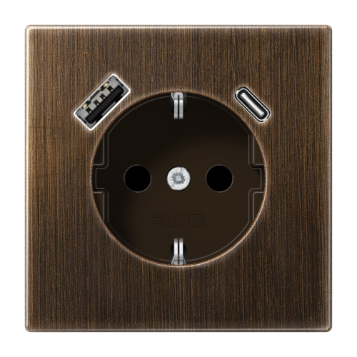 Jung Wcd + lader LS messing antiek USB A+C - 4011377214118 - 20020121