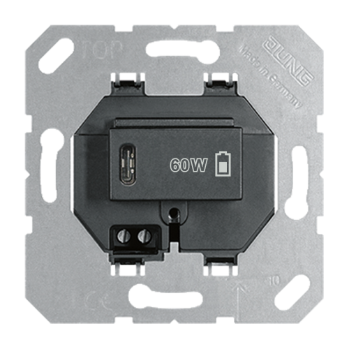 Jung USB-PD laadcontactdoos 1xC, 60W zwart - 4011377322516 - 20020604