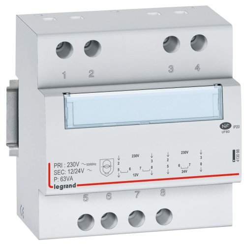 Legrand Modulaire transformator 12-24V 63VA gescheiden wikkelingen - 413098 legrand - 20039314
