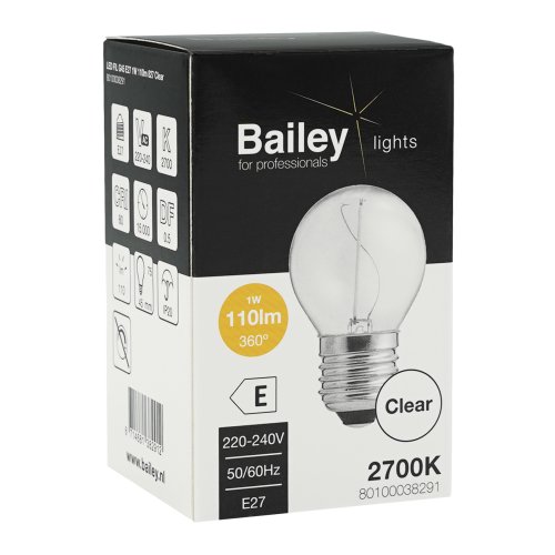 BAILEY led filament kogel 1w e27 240v 2700k 110lm - 80100038291 box - 11003628