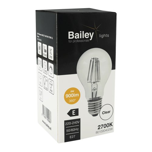 BAILEY led lamp filament a60 e27 8w 900lm 827 helder - 80100040298 box - 11001155