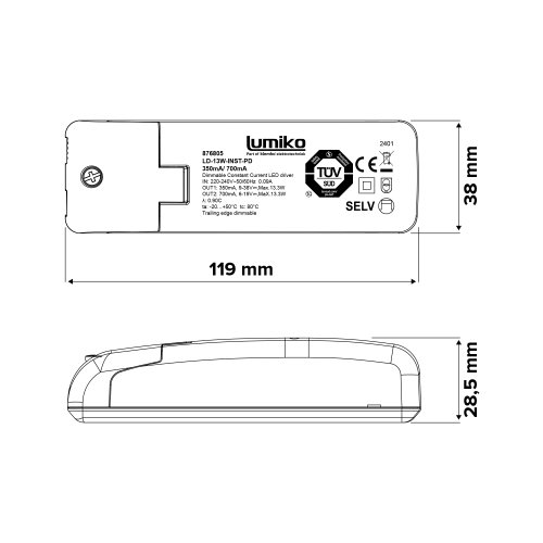 KLEMKO leddriver 350/700ma 12,5w DRV-13W-INST-PD-ZS - 876805 2 - 7100690