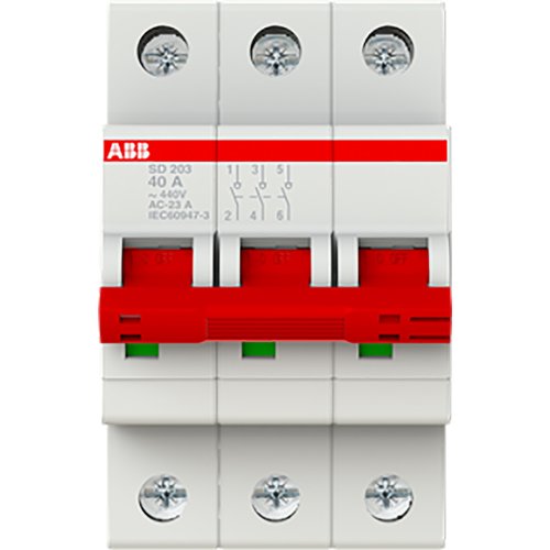 ABB Componenten Lastscheider Aan-Uit schakelaar rood 3polig, 40A 440VAC, AC-23A, 25 kA - 9paa00000002931 - 20114086