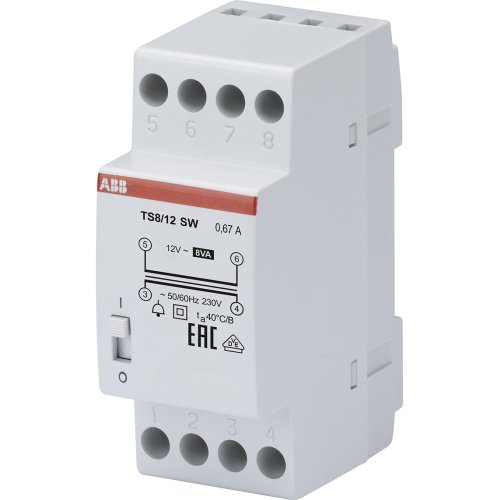 ABB Componenten Beltrafo, inp 230VAC,outp 12VAC/0,67A met aan/uit schakelaar - 9paa00000009470 - 20124322