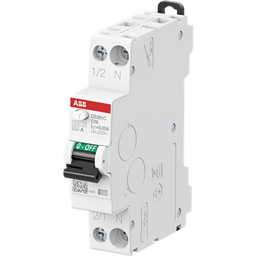ABB Componenten Aardlekautomaat 1P+N, C Kar, 16A, 30mA, 6kA Omverpakking 96 stuks - 9paa00000050574 - 20124661