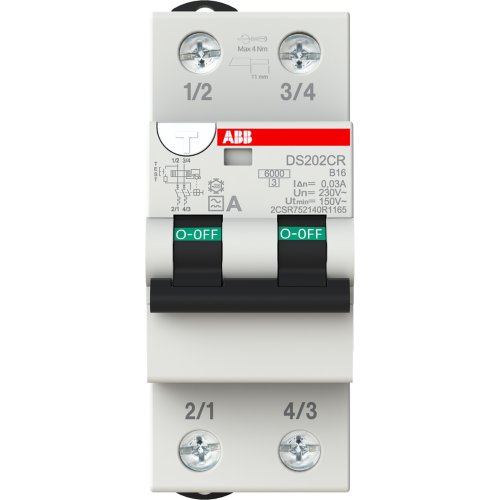 ABB Componenten Aardlekautomaat DS202CR 2P B16 30mA 6kA Type A - 9paa00000113277 - 20125054