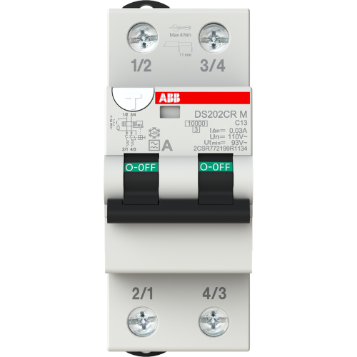 ABB Componenten Aardlek automaat DS202CRM 2P C13 30mA 10kA Type A Tractie 110V - 9paa00000117641 - 20172457