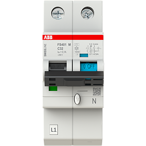 ABB Componenten Aardlekbev. met overstroombeveiliging C Kar, 32A, 100mA, 10kA 1P+Bev.  - 9paa00000230729 - 20112908