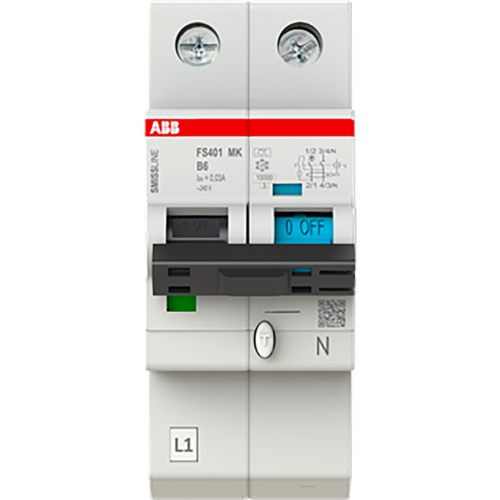 ABB Componenten Aardlekbev. met overstroombeveiliging B Kar, 6A, 30mA, 10kA 1P+Bev. Nu - 9paa00000230732 - 20112909