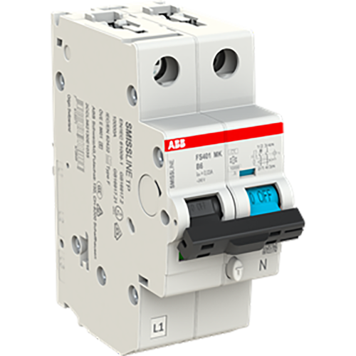 ABB Componenten Aardlekbev. met overstroombeveiliging B Kar, 6A, 30mA, 10kA 1P+Bev. Nu - 9paa00000230734 - 20112909