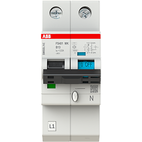ABB Componenten Aardlekbev. met overstroombeveiliging B Kar, 13A, 30mA, 10kA 1P+Bev. N - 9paa00000230738 - 20112911