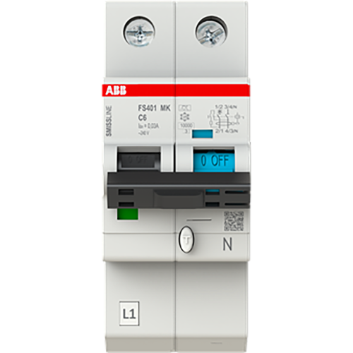 ABB Componenten Aardlekbev. met overstroombeveiliging C Kar, 6A, 30mA, 10kA 1P+Bev. Nu - 9paa00000230753 - 20112916
