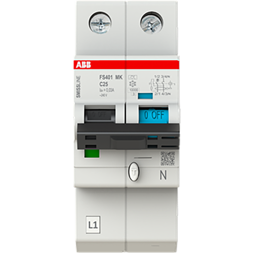 ABB Componenten Aardlekbev. met overstroombeveiliging C Kar, 25A, 30mA, 10kA 1P+Bev. N - 9paa00000230768 - 20112921