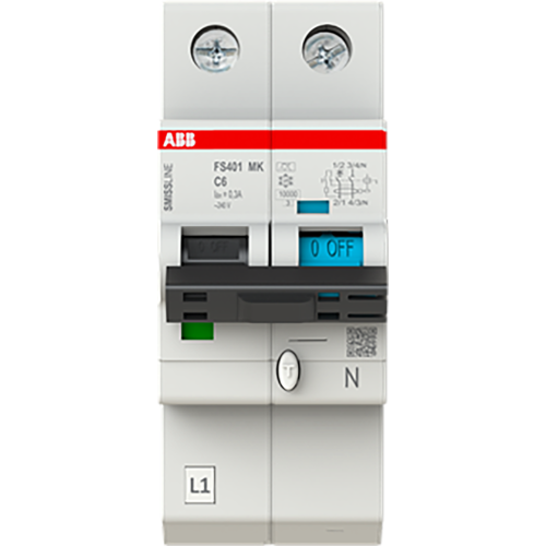 ABB Componenten Aardlekbev. met overstroombeveiliging B Kar, 6A, 300mA, 10kA 1P+Bev. N - 9paa00000230774 - 20112923