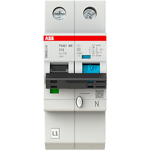 ABB Componenten Aardlekbev. met overstroombeveiliging B Kar, 10A, 300mA, 10kA 1P+Bev.  - 9paa00000230777 - 20112924