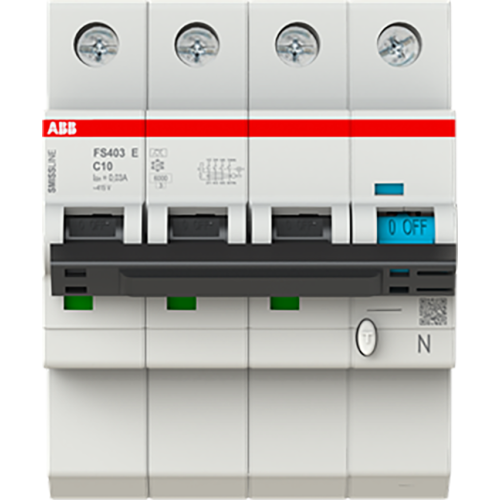ABB Componenten Aardlekbev. met overstroombeveiliging C Kar, 10A, 30mA, 6kA 3P+Bev. Nu - 9paa00000230819 - 20112938