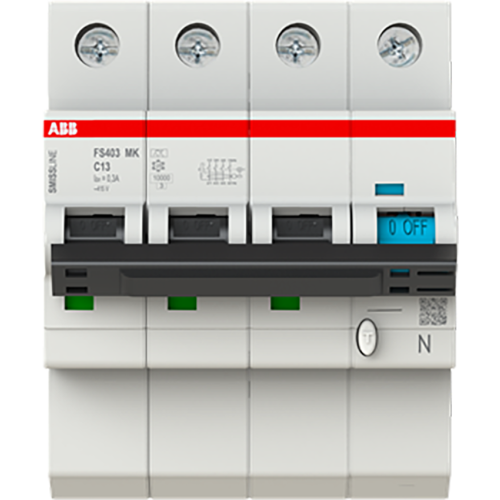 ABB Componenten Aardlekautomaat met overstroombeveiliging C Kar, 13A, 300mA, 10kA 3P+B - 9paa00000230927 - 20112974