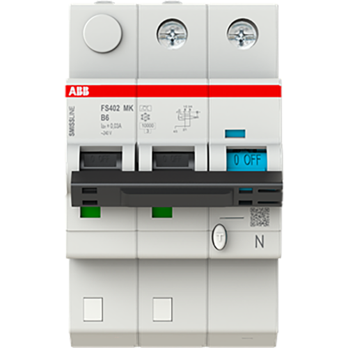 ABB Componenten Aardlekautomaat met overstroombeveiliging B Kar, 6A, 30mA, 6kA 2P - 9paa00000248380 - 20112979