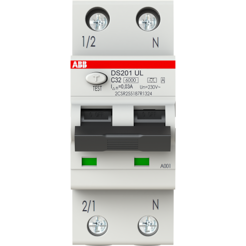 ABB Componenten Residual Current Circuitbreaker 1P+N, C Char, 32A, 30mA, UL/CSA - 9paa00000288036 - 20124771