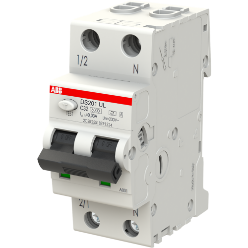 ABB Componenten Residual Current Circuitbreaker 1P+N, C Char, 32A, 30mA, UL/CSA - 9paa00000288037 - 20124771