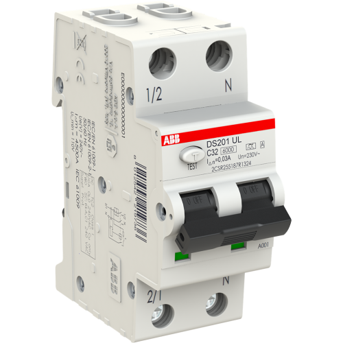 ABB Componenten Residual Current Circuitbreaker 1P+N, C Char, 32A, 30mA, UL/CSA - 9paa00000288038 - 20124771