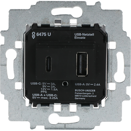 B&J usb netvoedingssokkel USB-A en USB-C 3000ma 6475 U - 9paa00000292283 - 11001044
