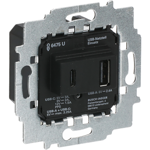 B&J usb netvoedingssokkel USB-A en USB-C 3000ma 6475 U - 9paa00000292285 - 11001044